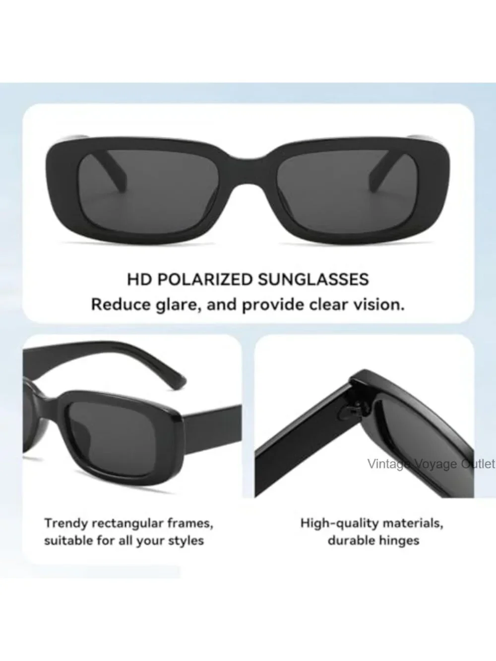 Retro Rectangle Sunglasses UV400 Polarized Small Chunky Frame for Women Men